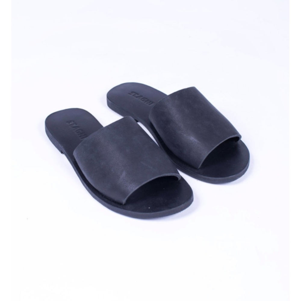 St. Agni black leather slides sandals 40 EU